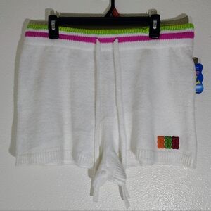 Haribo Gummy Bear Knit Shorts White XL Rainbow Waist Drawstring Cozy